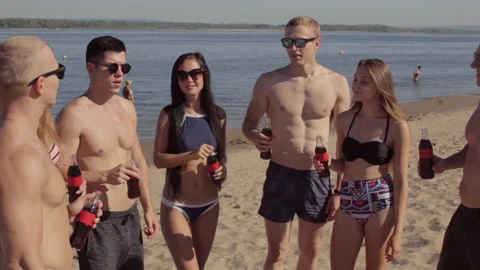 Friends on the beach is having fun Stock Footage 96366341