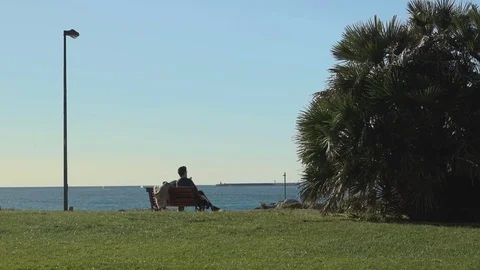 Friends on a Bench by the Sea Video stock 83388737