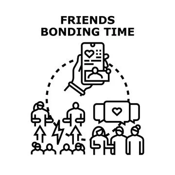 Friends bonding time digital communication and social networking Stock Illustration
