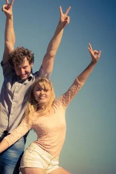 Friends boy girl having fun outdoor Stock Photos