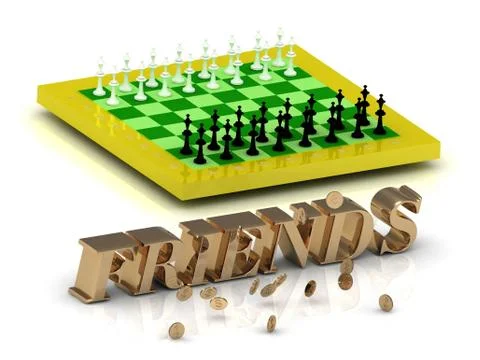 FRIENDS- bright gold letters money and yellow chess on white background Stock Illustration