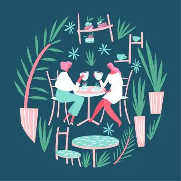 Friends in a cafe for a cup of coffee. Vector templates Illustrazione stock