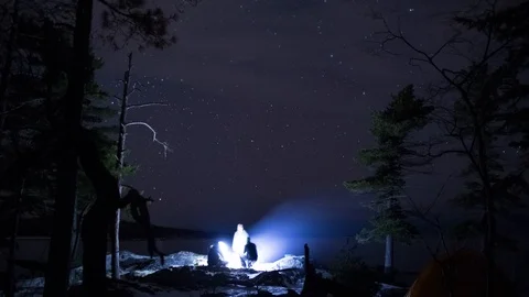 Friends at campfire at night 스톡 동영상 100138562