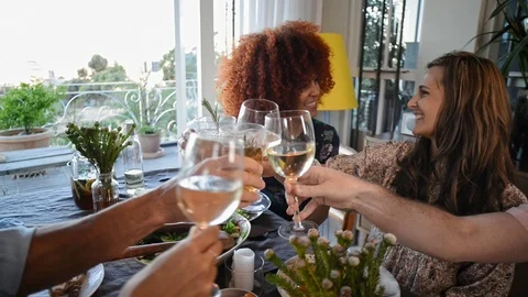Friends cheers with drinks Stock Footage 71608002
