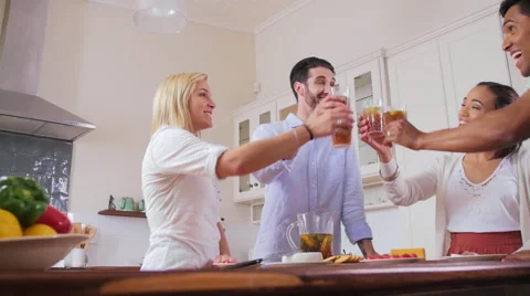 Friends cheers drinks at home Video stock 58281353