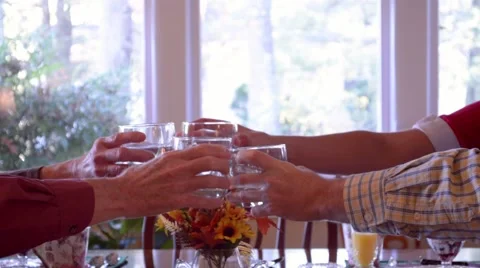 Friends Clinking Glasses at Table Stock Footage 46516935