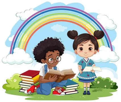 Friends with diffrent race study in the park Ilustración de archivo