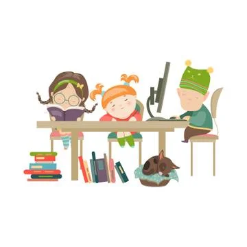 Friends doing homework Stock Illustration