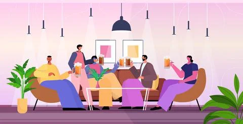 Friends drinking beer addicted drunk people having problem alcohol addiction Stock-Illustration