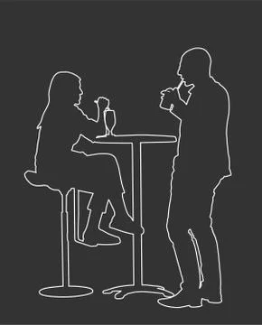 Friends drinking cocktail after work line contour. Stock Illustration