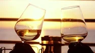 Friends Drinking White Wine, Toasting. Clinking Have Party Outdoors. Enjoying Stock Footage