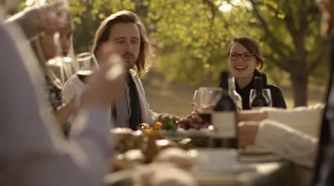 Friends eating at dinner party Stock Footage