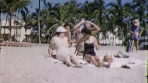 FRIENDS Florida BEACH VACATION Sunbath Happy 1960s Vintage Film Home Movie 5471 Stock Footage
