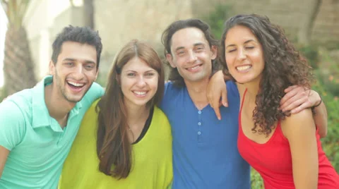 Friends of four posing for a picture Stock Footage 39834895