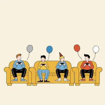 Friends Gaming Together on Sofas Stock Illustration