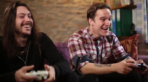 Friends Get Excited Playing Competitive Video Games Stock Footage 56052553