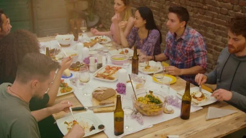 Friends having a dinner outside Video stock 102827243