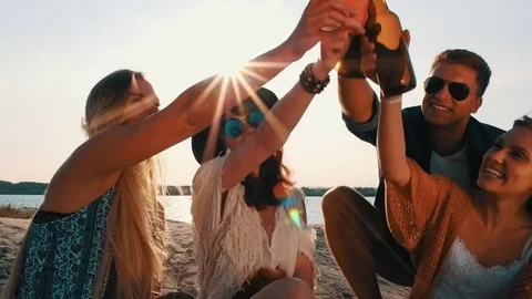 Friends having fun and enjoying beach festival Stock Footage 80492323