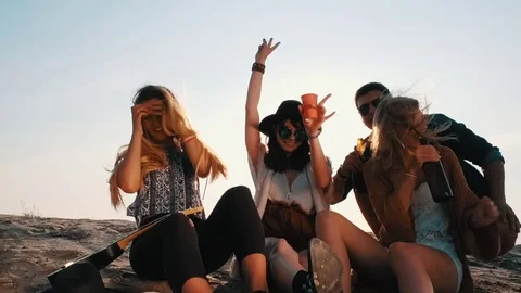 Friends having fun and enjoying beach festival Stock Footage 80492402