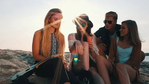 Friends having fun and enjoying beach festival Stock Footage 80492566
