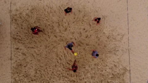 Friends having fun at the beach - Top Down View Stock Footage 249624589