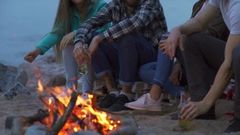 Friends having fun by campfire Stock Footage 115275018