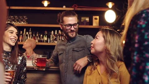 Friends having fun at pub. Stock Footage 125084712