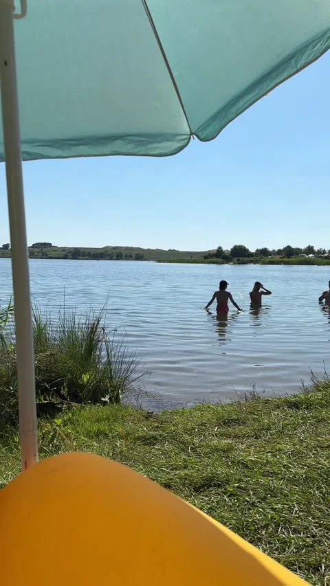 Friends having fun at river beach Stock Footage 253547843