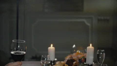 Friends Having Wine Toasting Clinking Wine Glasses Sophisticated Dinner Party Stock Footage 99585563