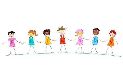 Friends holding hands Stock Illustration