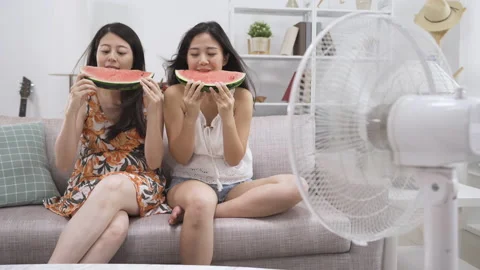 Friends holding watermelon smiling eating 库存影片 134104953