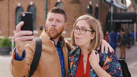 Friends, hug or funny face for selfie at college, smile and student bonding with Stock Footage 334539765