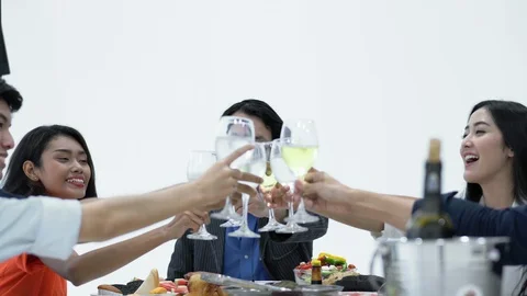 Friends join dinner together Stock Footage 113494012