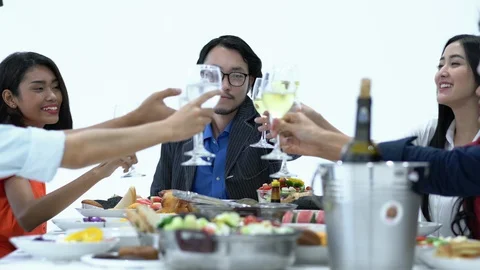 Friends join dinner together Stock Footage 113602892