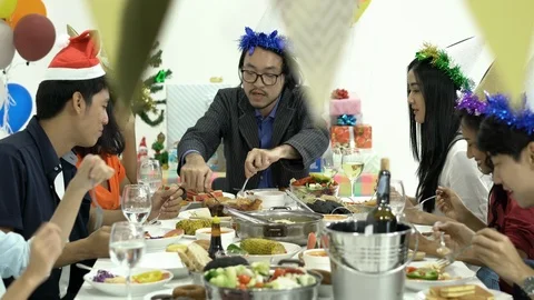 Friends join dinner together Stock Footage 113605275