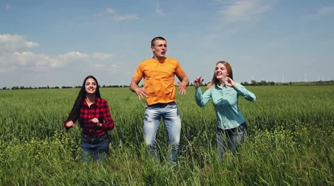 Friends jumping together. Stock Footage 63519150