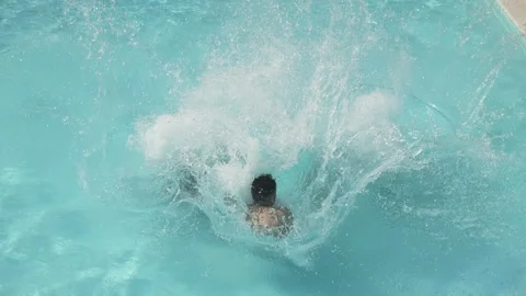 Friends jumping together into a pool Stock Footage 337254262