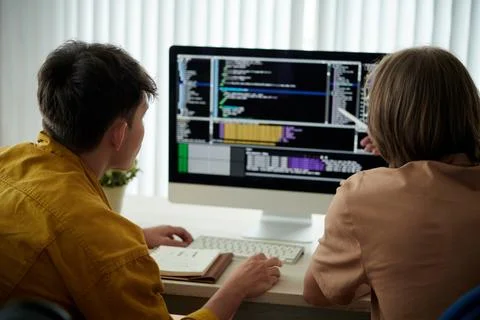 Friends Learning Coding 写真素材