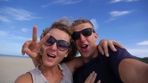 Friends Making Selfie at Beach Stock-Footage 74260528