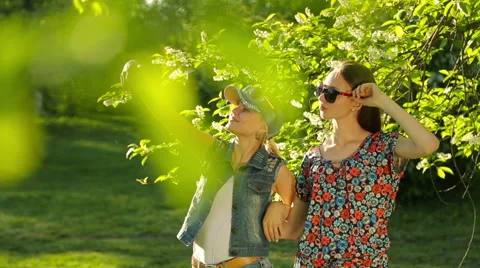 Friends making selfie. Two beautiful young women making selfie Stock Footage 64120053