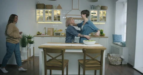 Friends Meet at the Kitchen Stock Footage 144180586