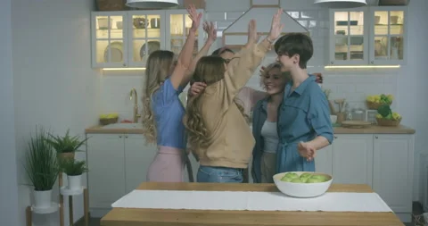 Friends Meet at the Kitchen Stock Footage 144643397