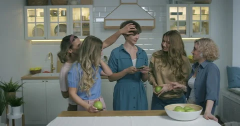 Friends Meet at the Kitchen Stock Footage 144644057