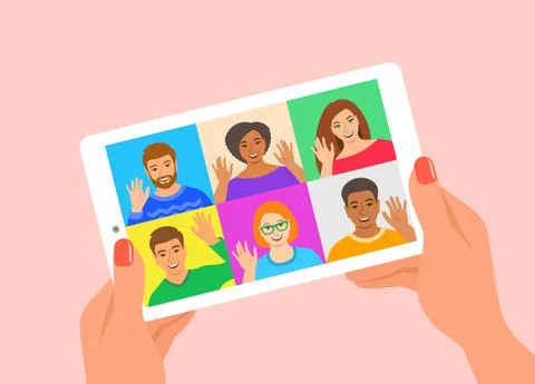 Friends online video conference by tablet computer Stock Illustration