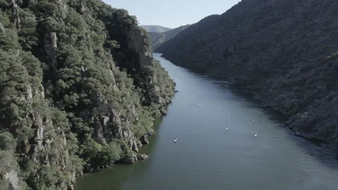 Friends paddling a isolated river Stock Footage 237342870