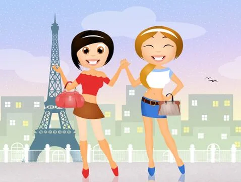 Friends in Paris Stock Illustration