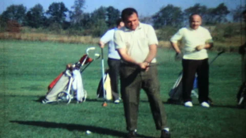 Friends play a round of golf at local club 1950s family home movie 5496 Stock Footage 163925108