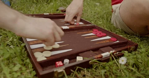 Friends Playing Backgammon Game in the Park on a Sunny Summer Day Stock Footage 303830954