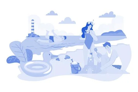 Friends Playing At The Beach Stock Illustration