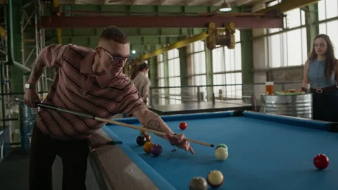 Friends Playing Billiards and Ping Pong in Loft Stock Footage 337532800